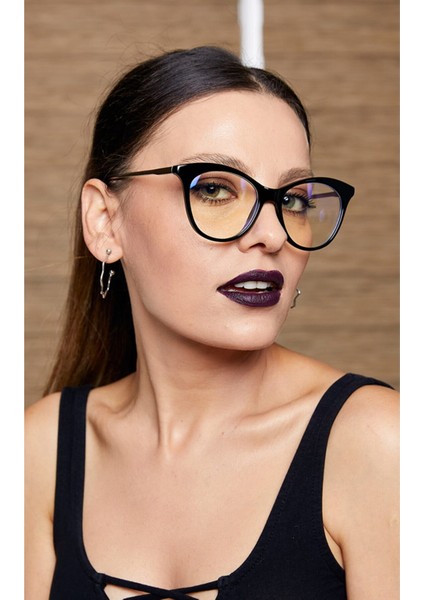 Kadın Mavi Işık Koruyucu Gözlük Siyah Kemik Çerçeve ile Şık Tasarım fiyatları