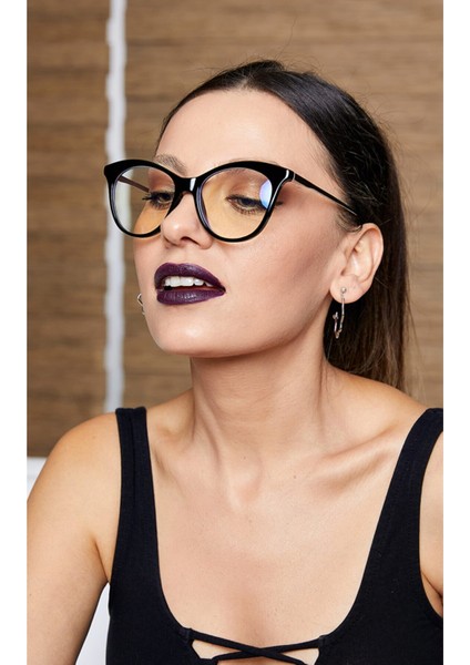 Kadın Mavi Işık Koruyucu Gözlük Siyah Kemik Çerçeve ile Şık Tasarım fırsatları