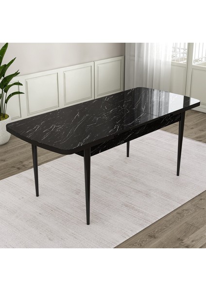 Concept Kar Serisi 80 x 132 cm Açılabilir Mdf Mutfak Masa Takımı Siyah Mermer Desen Masa 4 Sandalye