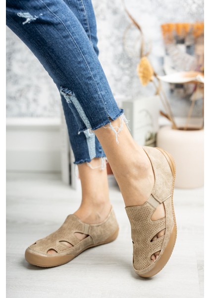 Kadın Ortopedik Pedli Lastikli Vizon Ayakkabı Düz Taban Konforlu Tasarım fiyatları
