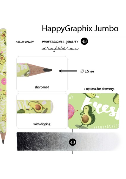 "happy Graphix" Jumbo Kurşun Kalem 4b ,3,5 Mm. Avokado fırsatları