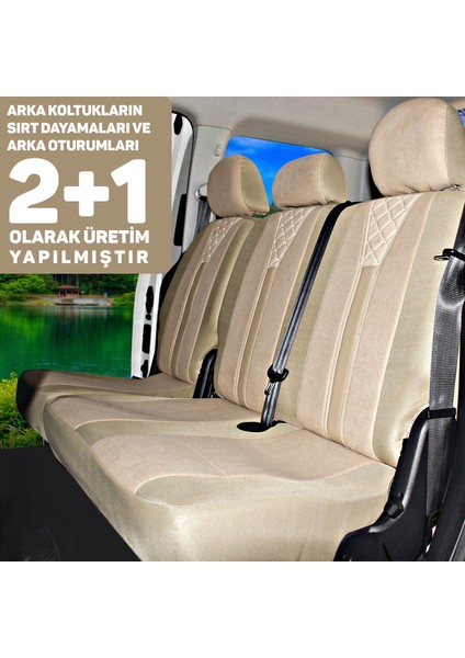 Renault Kangoo 2021+ Uyumlu Krem Ticari Tay Tüyü Koltuk Kılıfı