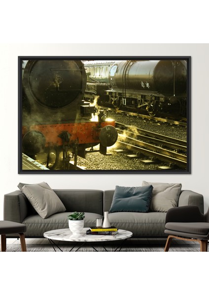 1 Parça Siyah Çerçeveli Kanvas Tablo, Kömür Treni 3 Boyutlu Kanvas, Soyut Kanvas,