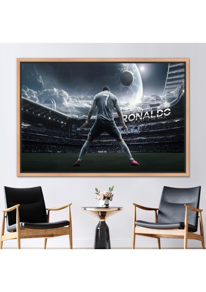 1 Parça Naturel Çerçeveli Kanvas Tablo, Cristiano Ronaldo, Ronaldo Kanvas Dekor,
