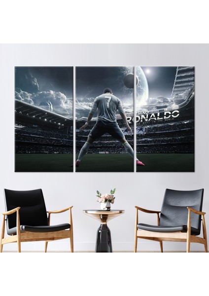 3 Parçalı Kanvas Tablo, Cristiano Ronaldo, Ronaldo Lover Hediyesi Sanat, Spor Duvar Dekoru,