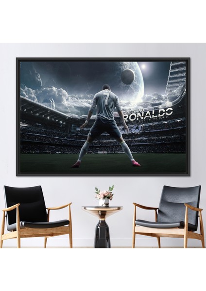 1 Parça Siyah Çerçeveli Kanvas Tablo, Cristiano Ronaldo, Ronaldo Baskılı, Spor Hediye Kanvas,