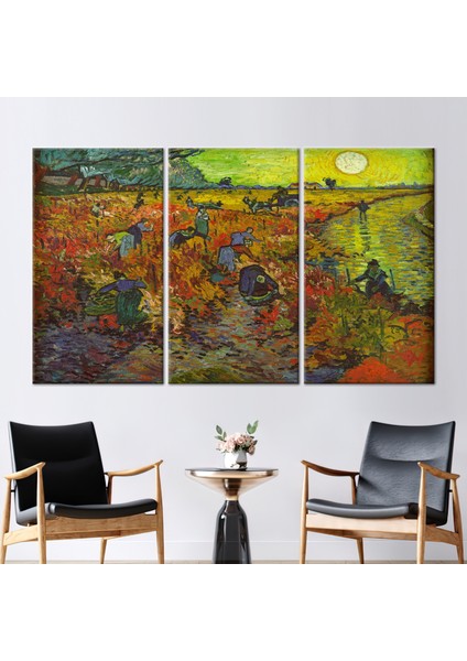 3 Parçalı Kanvas Tablo, Kırmızı Bağ 1888, Üreme Posteri, Van Gogh Kanvas Poster, Oil 3 Boyutlu Kanva