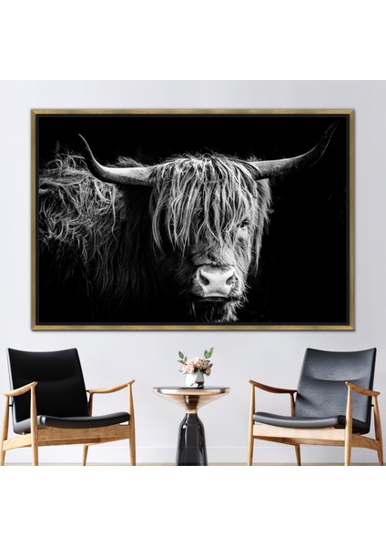 1 Parça Gold Çerçeveli Kanvas Tablo, Boğa, Longhorn Boğa Sanat Eseri, Öküz 3 Boyutlu Kanvas,