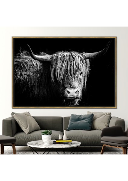 1 Parça Gold Çerçeveli Kanvas Tablo, Boğa, Longhorn Boğa Sanat Eseri, Öküz 3 Boyutlu Kanvas,
