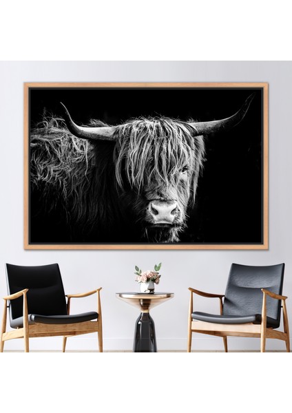1 Parça Naturel Çerçeveli Kanvas Tablo, Boğa, Inek Kanvas Dekor, Longhorn Boğa Kanvas Sanatı,