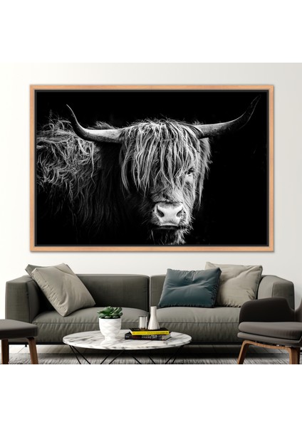 1 Parça Naturel Çerçeveli Kanvas Tablo, Boğa, Inek Kanvas Dekor, Longhorn Boğa Kanvas Sanatı, fiyatları