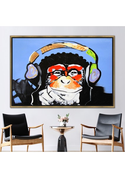 1 Parça Gold Çerçeveli Kanvas Tablo, Maymun Resim Düşünmek, Dj Maymun Sanat, Maymun Kanvas Poster,