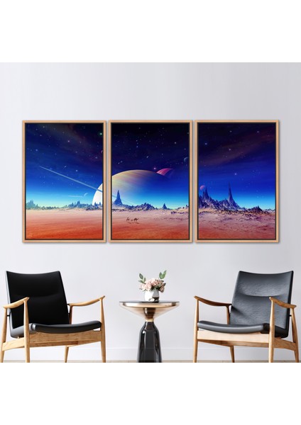 3 Parçalı Naturel Çerçeveli Kanvas Tablo, Planet Peyzajı, Soyut Uzay Görünümü Sanat, Deve Kanvas, fiyatları