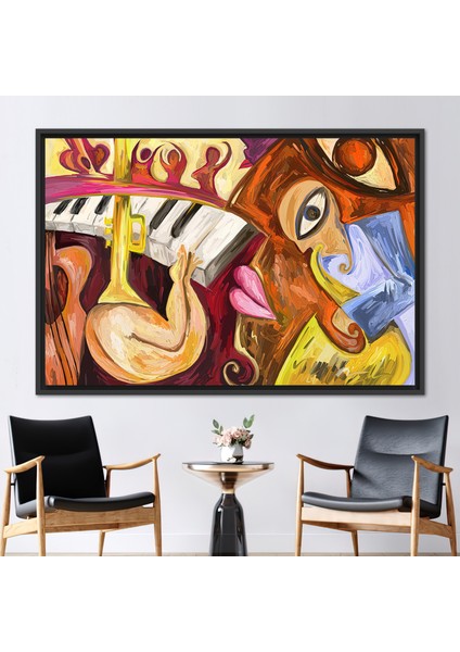 1 Parça Siyah Çerçeveli Kanvas Tablo, Soyut Caz Müzik Resmi, Müzik Odası Kanvas Poster,