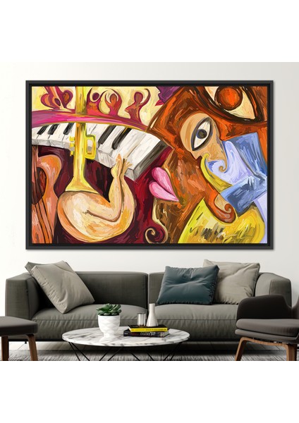 1 Parça Siyah Çerçeveli Kanvas Tablo, Soyut Caz Müzik Resmi, Müzik Odası Kanvas Poster,