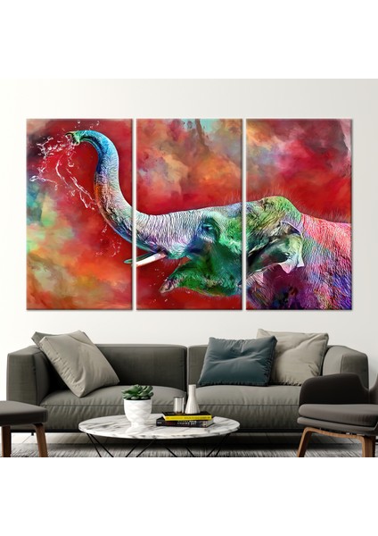 3 Parçalı Kanvas Tablo, Renkli Fil Kanvas Sanatı, Sevimli Fil Sanat Eseri,