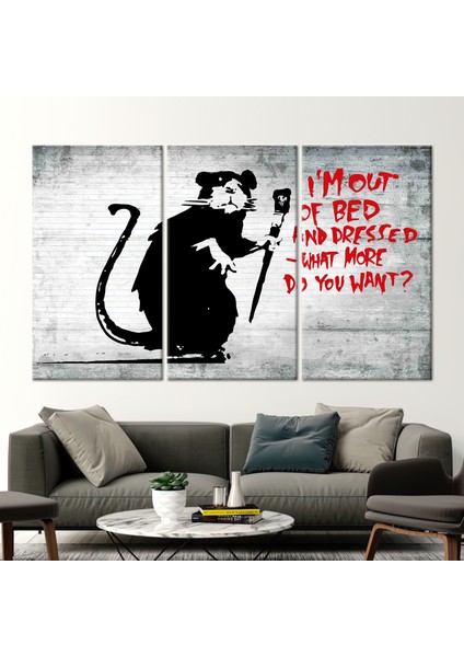 3 Parçalı Kanvas Tablo, Fare Grafiti Duvar Süsü, Sokak Posteri, Banksy Yatak Sıçan Hediye Kanvas, fiyatları