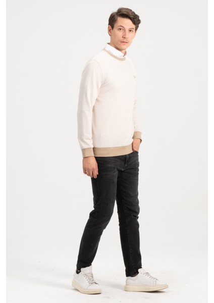 Erkek Bisiklet Yaka Bej Kazak Sweatshirt fiyatları