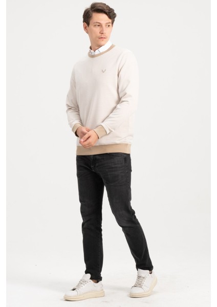 Erkek Bisiklet Yaka Bej Kazak Sweatshirt modelleri