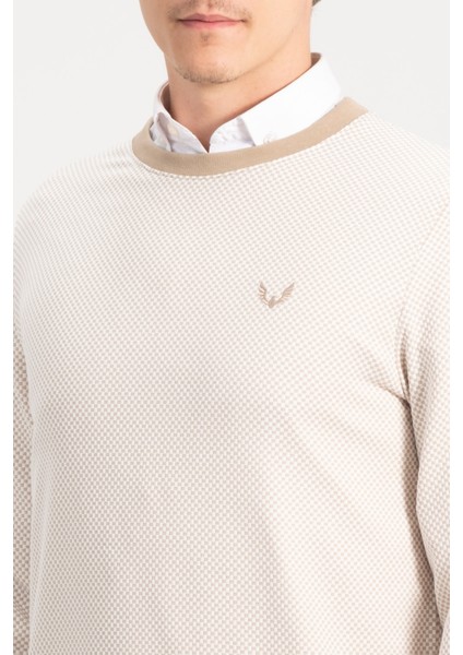 Erkek Bisiklet Yaka Bej Kazak Sweatshirt fırsatları