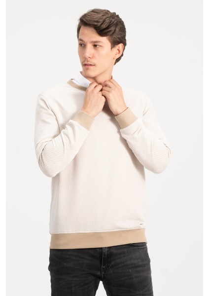 Erkek Bisiklet Yaka Bej Kazak Sweatshirt indirimleri