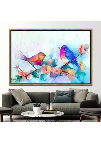 1 Parça Gold Çerçeveli Kanvas Tablo, Dalda Iki Kuş Kanvas Poster, Iki Kuş Kanvas Poster, fiyatları