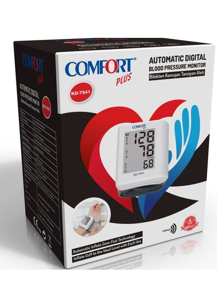 Comfort Plus KD-7941 Bilekten Ölçme Türkçe Konuşan Tansiyon Aleti