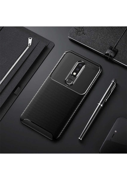 Nokia 5.1 Plus Kılıf Karbon Desenli Yüksek Kalite Negro Silikon Kapak