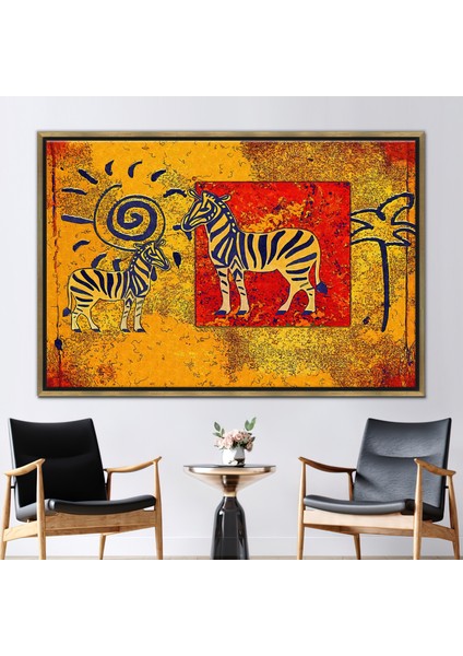 1 Parça Gold Çerçeveli Kanvas Tablo, Iki Zebra Sanat, Afrika Duvar Süsü, Çağdaş Duvar Dekoru,