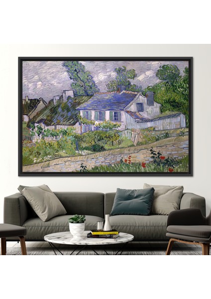 1 Parça Siyah Çerçeveli Kanvas Tablo, Auvers'daki Evler, Üreme Sanat, Doğa Manzarası Kanvas, fiyatları