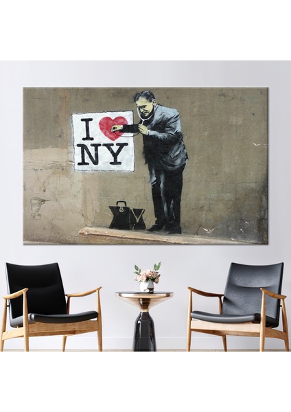 1 Parça Kanvas Tablo, Banksy Ny'yi Seviyorum, Banksy Graffiti Kanvas, Banksy Kanvas Sanatı,