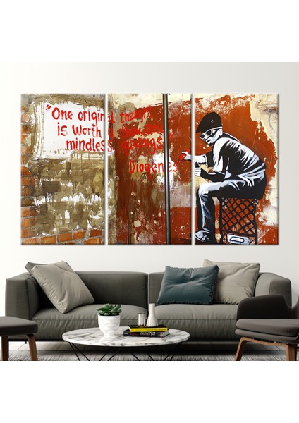 3 Parçalı Kanvas Tablo, Banksy Bir Orijinal Düşünce, Resim Posteri, Banksy Sanat Eseri, fiyatları