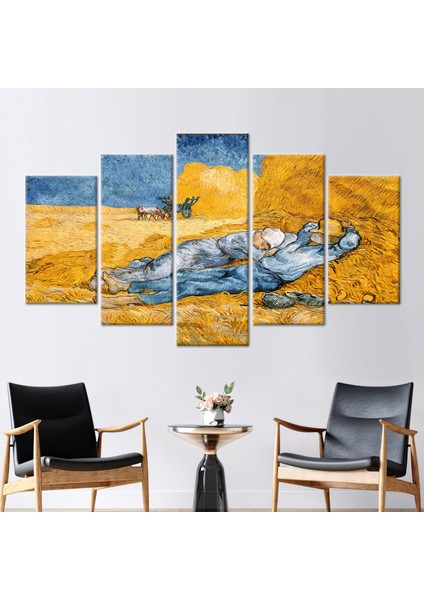 5 Parçalı Mix Kanvas Tablo, Van Gogh Darı Sonrası, Işten Dinlen Sanat Eseri, Uyuyan Çift Kanvas Bask