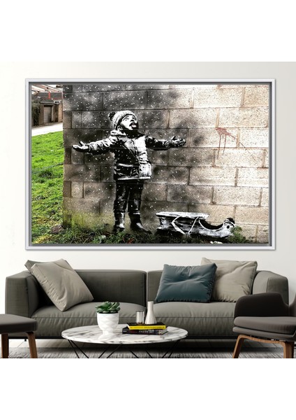 1 Parça Beyaz Çerçeveli Kanvas Tablo, Banksy Kar Yağışı, Graffiti Kanvas Dekor, fiyatları