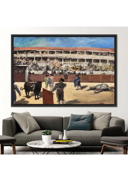 1 Parça Siyah Çerçeveli Kanvas Tablo, Ispanyol Boğa Güreşi Arenası, Modern Kanvas,