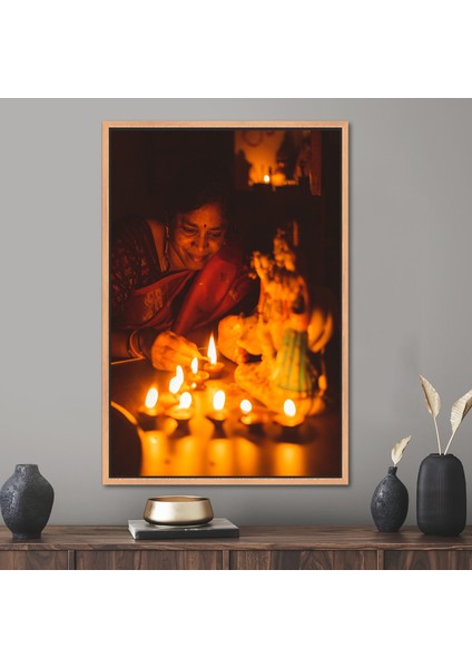 1 Parça Naturel Çerçeveli Kanvas Tablo, Mumlar Hediye Kanvas, Nirvana Budizm Kanvas Poster,