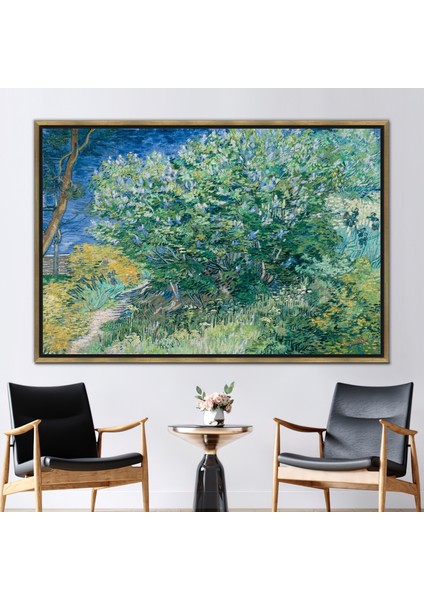 1 Parça Gold Çerçeveli Kanvas Tablo, Van Gogh Tarafından Lilac Bush, Van Gogh Peyzaj Kanvas,