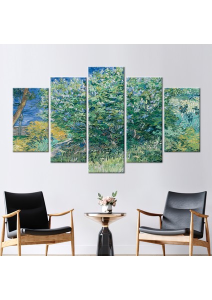 5 Parçalı Mix Kanvas Tablo, Van Gogh Tarafından Lilac Bush, Üreme Sanat Eseri,
