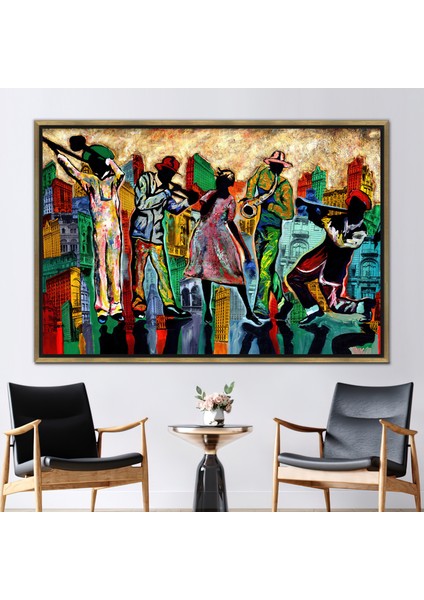 1 Parça Gold Çerçeveli Kanvas Tablo, Müzik Odası Hediye Kanvas, Müzik Sanat Eseri,