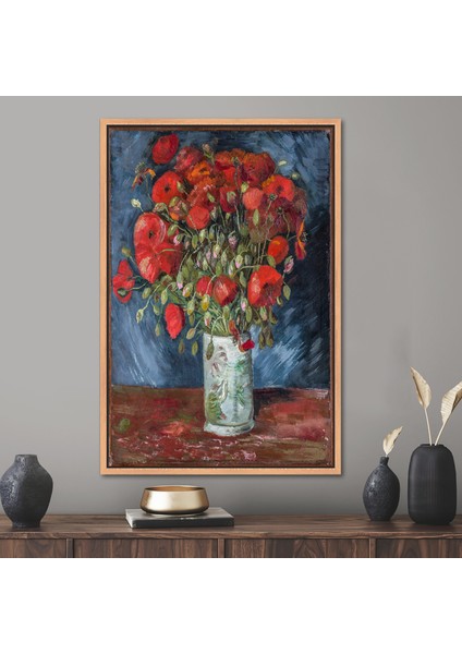 1 Parça Naturel Çerçeveli Kanvas Tablo, Van Gogh Poppies Resim, Yağlı Boya Baskısı,