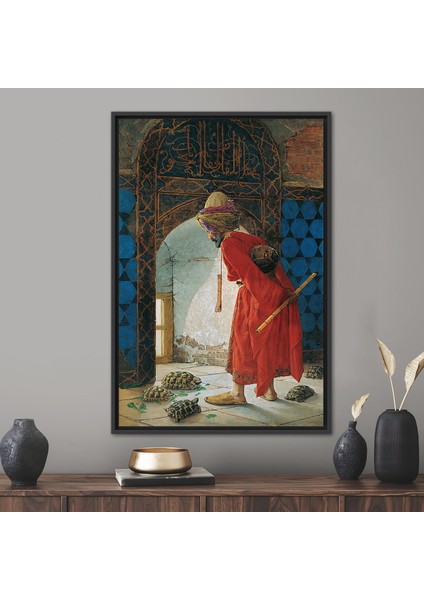1 Parça Siyah Çerçeveli Kanvas Tablo, Kaplumbağa Eğitmeni Kanvas Poster, Osman Hamdi Bey Hediye Kanv
