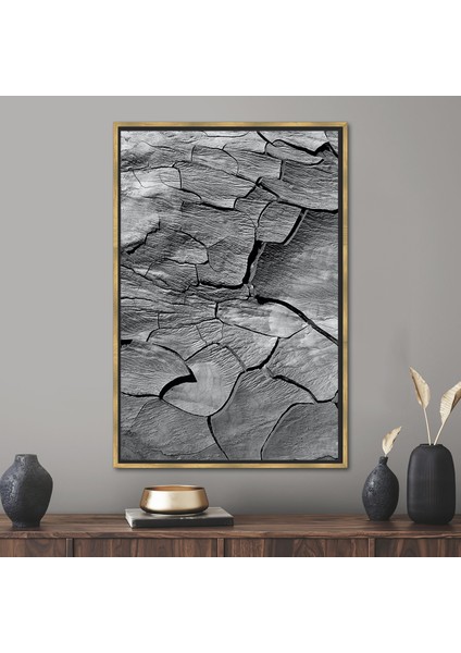 1 Parça Gold Çerçeveli Kanvas Tablo, Kuru Bir Toprakta Çatlaklar, Doğa Manzarası Sanat,