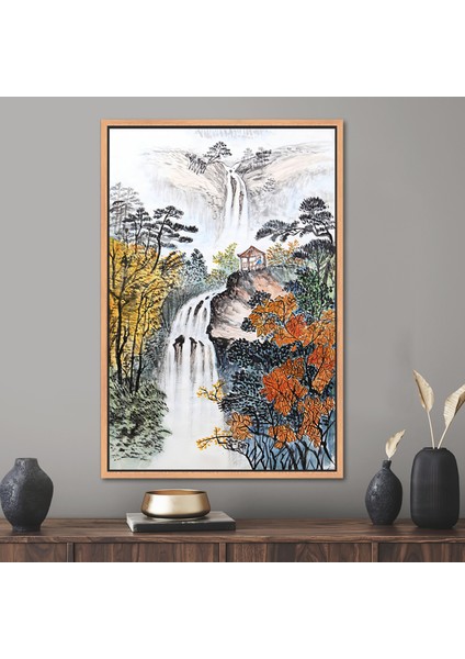 1 Parça Naturel Çerçeveli Kanvas Tablo, Şelale Manzara Resmi, Japon Şelale Kanvas Poster,