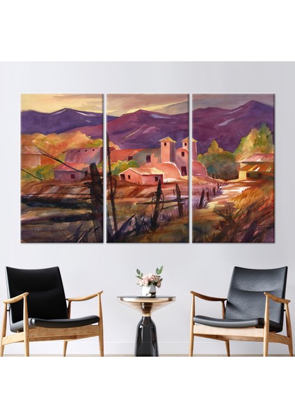 3 Parçalı Kanvas Tablo, Meksika Köyü Manzarası, Manzara Sanat Eseri, Görüntüleme Duvar Dekoru,