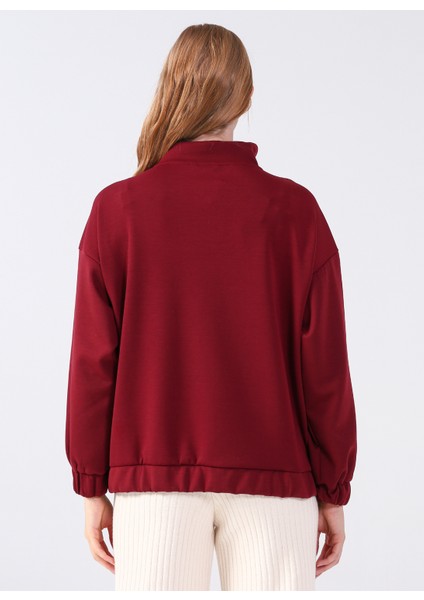Fermuarlı Yaka Düz Bordo Kadın Sweatshirt Y-Chrıstına fırsatları