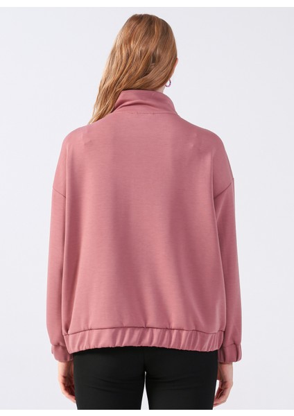 Fermuarlı Yaka Düz Pembe Kadın Sweatshirt Y-Chrıstına fırsatları