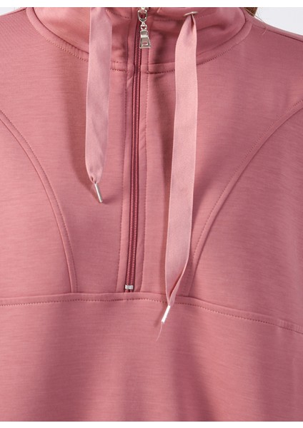 Fermuarlı Yaka Düz Pembe Kadın Sweatshirt Y-Chrıstına indirimleri
