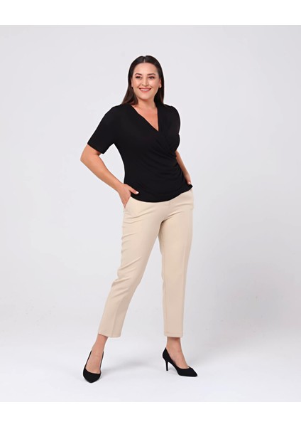 Kadın Bilek Boy Cepli Dabıl Kumaş Pantolon