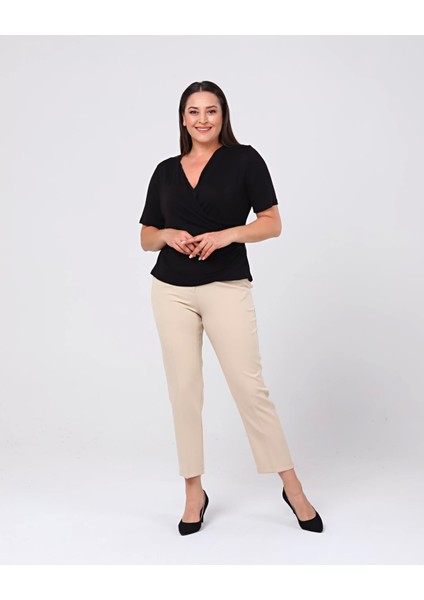 Kadın Bilek Boy Cepli Dabıl Kumaş Pantolon modelleri