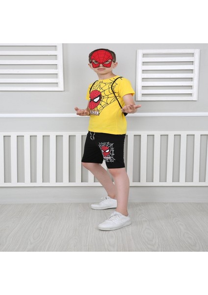 Erkek Çocuk Sarı Spiderman Çantalı Maskeli Dörtlü Takım